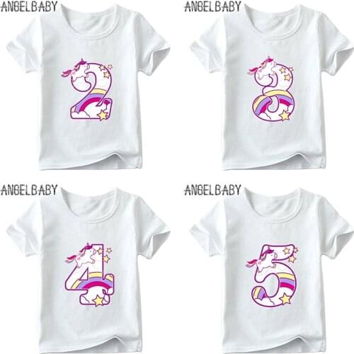 Boys/Girls Cartoon Unicorn Number 1-9 Print T shirt Children Happy Birthday Gift Clothes Kids Summer Funny Baby T shirt,ooo5238