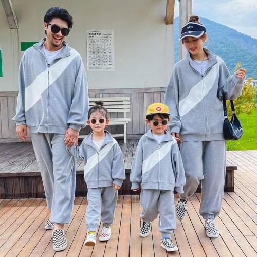 Cotton Sports Pants Jacket 2PCS Suits Father Son Mother Kids Sets Clothing for Family Look Family Matching Clothes Couples Coats