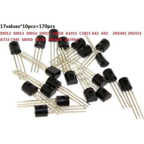 Transistor kit 17values*10pcs=170pcs A42 A92 2N5401 5551 A733 C945 3906 3904 S9012 S9013 S9014 S9015 9018 S8050 S8550 Assorted