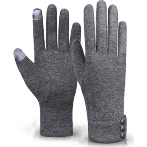 Korean Female Cotton Button Plus Velvet Thicken Touch Screen Driving Gloves Winter Women Leather Sports Cycling Warm Mittens E13