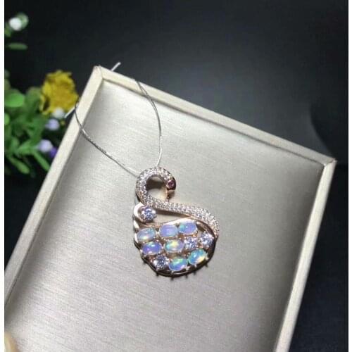 Natural Opal pendant 3 * 5 mm set style 925 sterling silver inlaid fashion style birthday gift