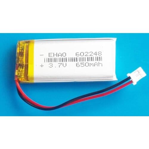 3.7V 650mAh lipo polymer lithium rechargeable battery JST PH 2.0mm connector 602248 for MP3 GPS recorder headset camera