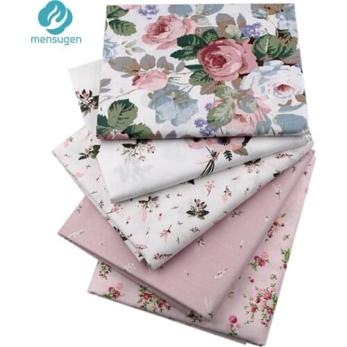 Mensugen 5pcs/lot 40cm*50cm 100% Cotton Flower Fabrics Quliting Patchwork Cloth Scrapbook Material Doll Dresses Sewing Cloth
