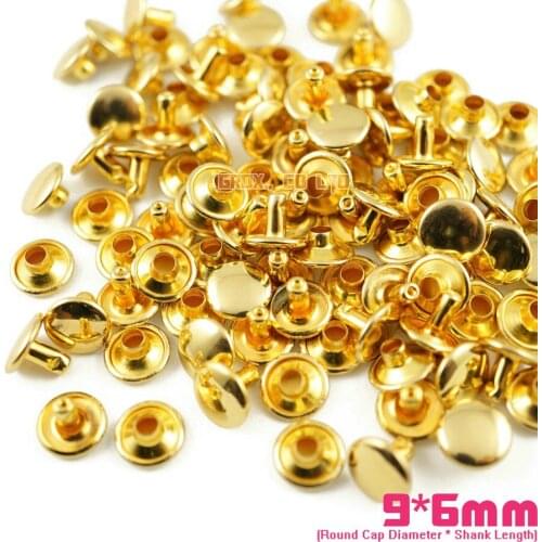 400 set 9*6mm Gold Double Cap Round Rapid Rivet Punk Rock Leathercraft Rivet