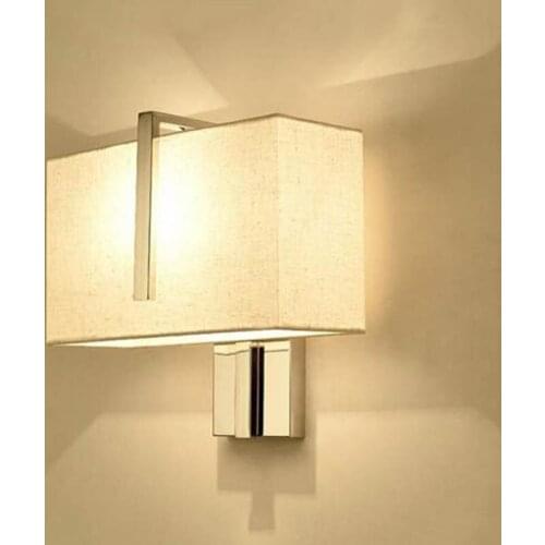Stainless Steel+Beige Fabric lampshade LED wall lamp Rectangle hotel bedside Stairs Art Decor led wall sconces lighting fixture