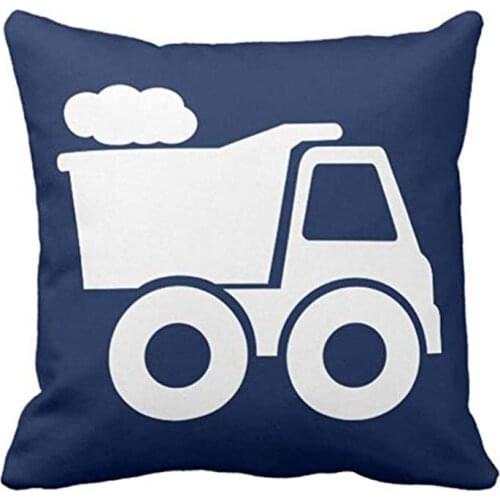 Throw Pillow Cover Dump Truck in Navy Blue Construction Decorative Pillow Case Home Decor Square 18 x 18 Inch Pillowcase