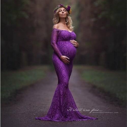 New Mermaid Skirt Maternity Dresses Lace Long Sleeve Photography Sexy Photo Props Shoot Maxi Gown Pregnant Pregnancy Women Dress