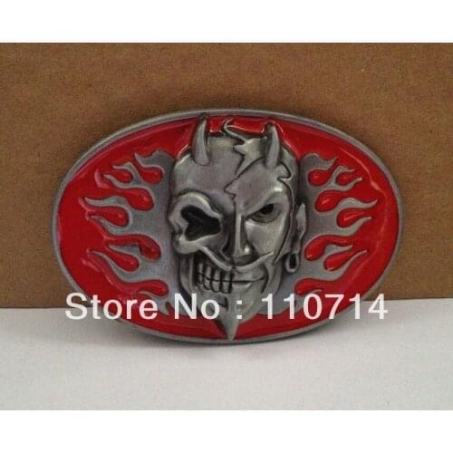 Skull belt buckle with flame with pewter finish SW-B171 brand new condition,free shipping