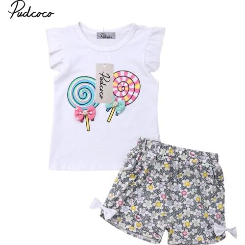 Pudcoco 2019 Summer Cute 2PCS Toddler Kids Baby Girls Princess Outfits Lolly T-shirt Tops+Short Pants Clothes Set Dropshipping