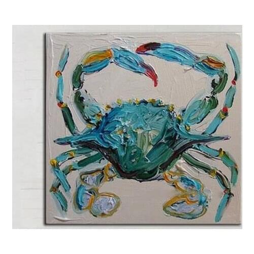 Hand Painted Team Pure Hand-painted Good Quality Green Crab Oil Painting For Wall Decoration Special Crab Canvas Painting Decor