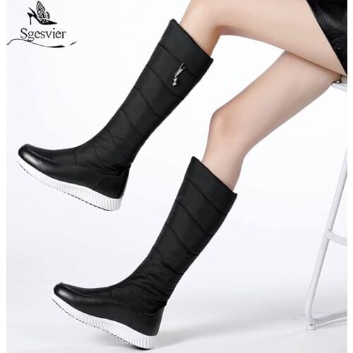 Sgesvier Plus size 35-44 New Nature genuine leather winter snow boots women comfortable warm down ladies knee high boots female