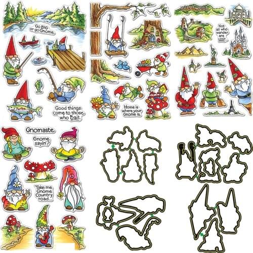 Gnomes Life Series Stamps And Dies Mushroom Creek Tree Grass Flower Clear Stamps for DIY Scrapbooking Embossing Album Paper Card