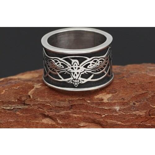 Nordic viking odin raven knot wolf amulet rings with valknut gift bag -stainless steel