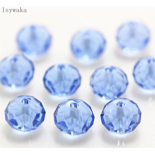 Isywaka Light Blue Color 6*8mm 72pcs Rondelle Austria faceted Crystal Glass Bead Loose Spacer Round Bead for Jewelry Making