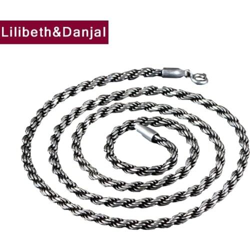 Weave Hemp Rope Chain Necklace Pendant 100% Real 925 Sterling Silver Fashion Vintage Jewelry Men Women 2021 Free Shipping N32