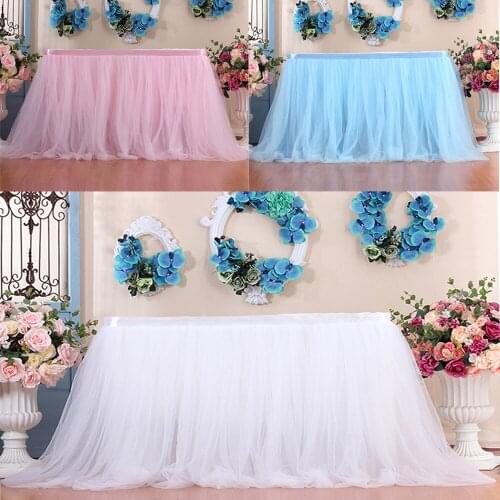 300 x 80 cm Wedding Party Tutu Tulle Table Skirt Tableware Cloth Baby Shower Party Home Decor Table Skirting Birthday Party