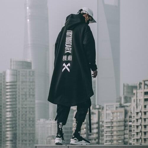 Japanese Sweatshirt Mens Oversize Hoodies Long Cloak Hip Hop Gothic Outwear Streetwear Coat Harajuku Style Male Tops Plus Size