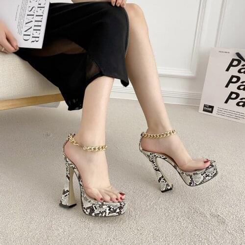 Ladies Sandel Sexy Ankle Chain High Heel Sandals Women 2021Transparent Platform Heels Sandals Summer Party Shoes Femmes Sandales