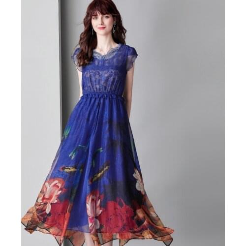 Blue chiffon floral maxi dress women femme 2020 summer long work boho beach office sexy party luxury dresses plus size free ship