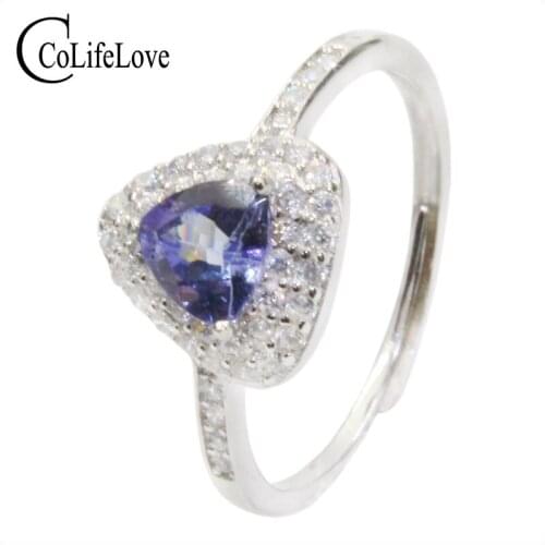 CoLife Jewelry 925 silver tanzanite engagement ring for woman 5.5mm trillion cut natural tanzanite ring silver tanzanite jewelry