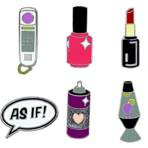 1pc New cute girl nail polish clothing badge phone lipstick shape vase drip oil brooch alloy enamel brooch