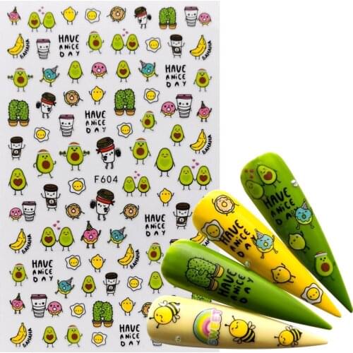 YZWLE 1 PC Comic Adhesive 3D Nail Sticker Foil Decals For Nails Sticker Art Cartoon Nail Art Decorations Designs Tool