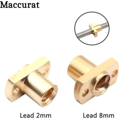 1pc New T8 Nut H Flange Copper Nut For T8 Lead Screw Pitch 2mm Lead 2mm/8mm for T8 Screw Trapezoidal Screw 3D Printer Parts