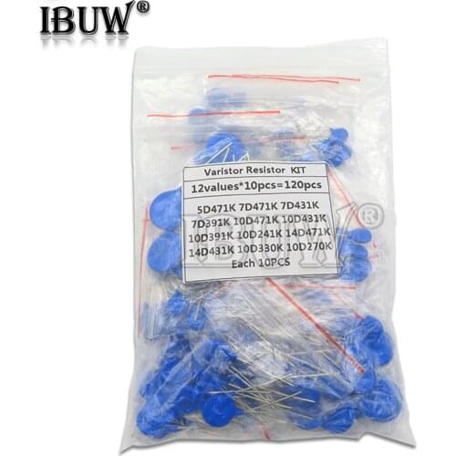 100PCS=12value*10PCS Varistor Resistor Assorted kit 5D471K 7D471K 7D431K 7D391K 10D471K 10D431K 10D391K 14D471K 14D431K 10D241K