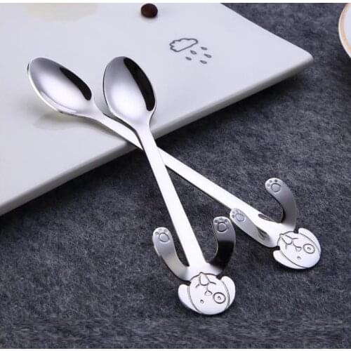 100pcs 304 Stainless Steel Cartoon Dog Spoons Creative Ice Cream Dessert Cute Dog Coffee Tea Spoon Mug Hanging Spoon SN767