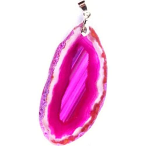 100-Unique 1 Pcs Silver Plated Irregular Shape Rose Red Agates Slices Geode Pendant Fashion Jewelry