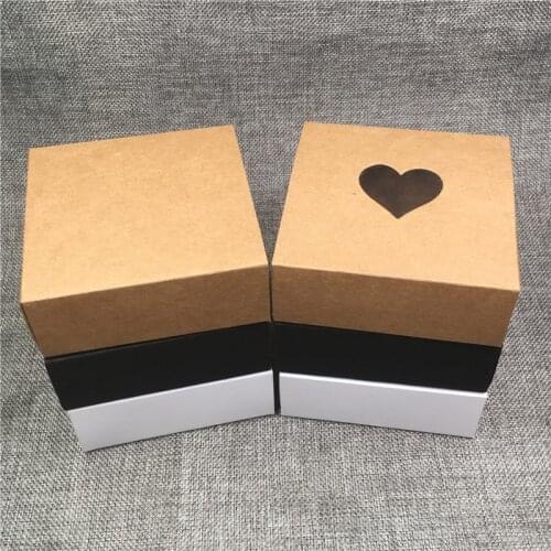12Pcs/Lot 9.6x9.6x3.6cm Tricolor Paper Drawer Box For Pack Jewelry Novelty Flower Tea Chocolate Candy Box With Visible PVC Heart
