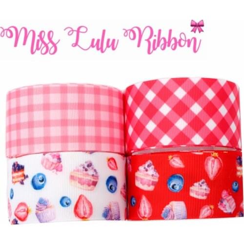 16mm-75mm Pink Check Strawberry Blueberry Cake Printed Grosgrain/Elastic Ribbon DIY Hair Bowknots Party Decor 50yards/roll