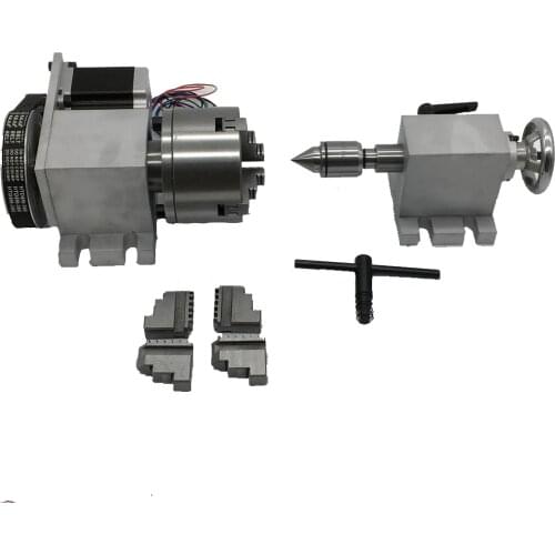 4 Axis rotation A Axis Extend Rotary 4 Jaw 80mm K12-80 Chuck and Nema23 stepper motor MT2 Tailstock for wood CNC Milling Router