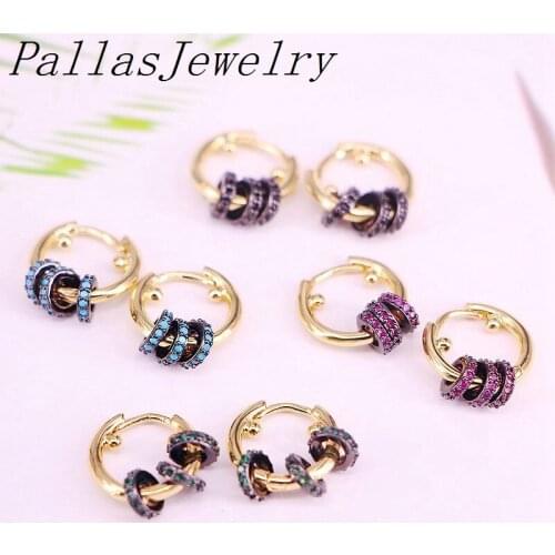 5Pairs, CZ Gold color Hoop Earrings , CZ Micro Pave Zirconia Circle Hoops, Women Jewelry