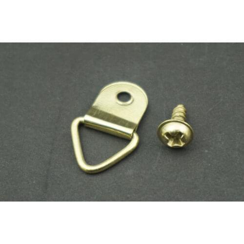5PCS/Lot Golden Triangle D-Ring Hanging Picture oil Painting Mirror Frame Hooks Hangers With 5 Screws