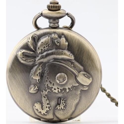 50pcs/lot Bronze Rabbit Quartz Pocket Watch Men Women Gift Watches Necklace Wholesale