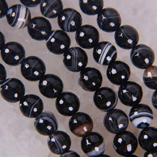 8MM Black Veins Carnelian Faceted Loose Beads 15 Inch Jewelry Making D107