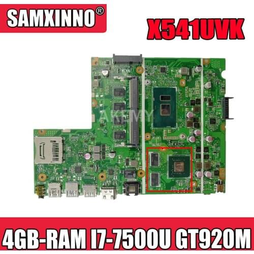 Akemy X541UVK Laptop motherboard for ASUS X541UJ X541UV original mainboard 4GB-RAM I7-7500U GT920M-2G
