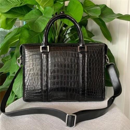Business Style Genuine Crocodile Belly Skin Mens Large Laptop Briefcase Exotic Alligator Leather Male Working Purse Handbag