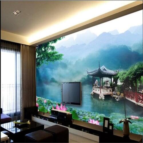 Beibehang Large custom wallpaper Chinese landscape wind landscape lotus TV background wall papel de parede 3d para sala atacado