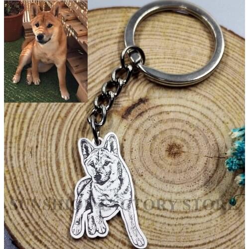 Customize Pet Photo Keychain Sterling Silver Dog Tag Key Chain For Memorial Best Gift Personalized Pet Animal Keyring