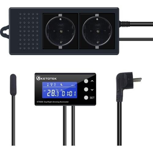 LCD Digital Repile Thermostat Temperature Control Outlet Heat Cool Digital Day/night Reptile Dimming Thermostat with EU Plug