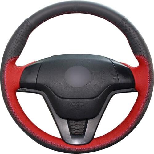 DIY Non-slip Durable Black Natural Leather Red Natural Leather Car Steering Wheel Cover For Honda Crv Cr -V 2007 -2011
