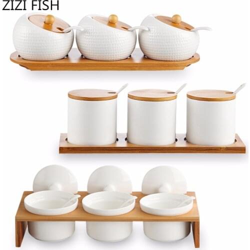 Ceramic seasoning box salt cans Seasoning bottle Seasoning cans home with 3 suits