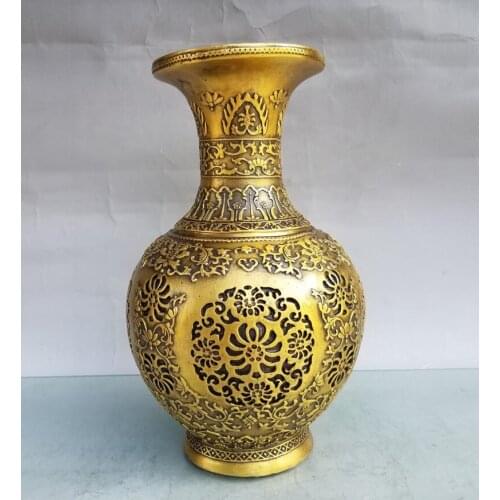 China brass Hollow out flowers vase crafts statue