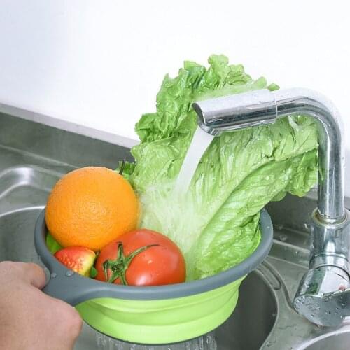 Kitchen Tool Portable Silicone Colander Fruit Vegetable Washing Basket Strainer With Handle Strainer Collapsible Drainer