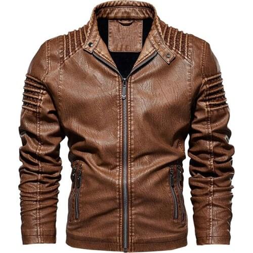 New High quality Leather Jacket Men Brand Slim Motorcycle Leather Jacket Men Fleece PU Coat Fashion Biker Outwear