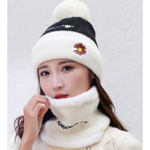 SILOQIN Multicolor Winter Womens Warm Beanies Plus Velvet Thick Earmuffs Caps With Scarf Ear Protection Knitted Woolen Ski Hats