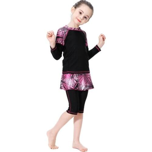 Muslim Swimsuit For Kids Navy Blue Islamic Girl Modest Swimsuits Cap Long Sleeve Swimwear 3 PCS Plus Size Swimming 90cm-160cm