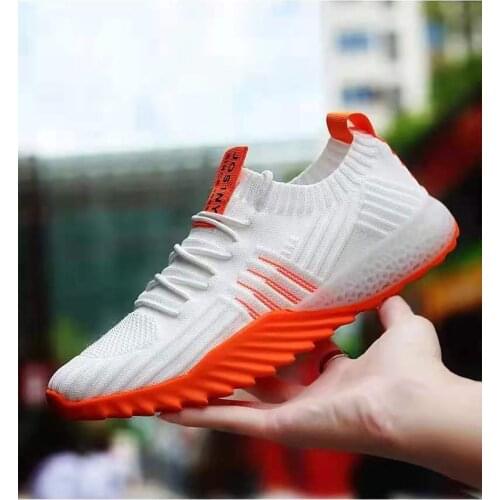 Mens Summer Casual Shoe High Elastic Flying Mesh Surface Hollow Lac Up Sport Casual Shoes Couple Color Matching Sports Shoe
